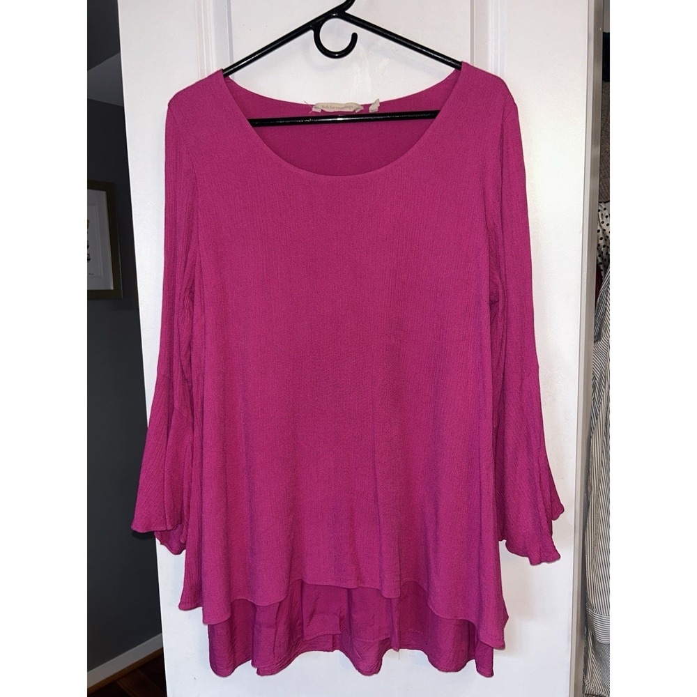 Soft Surroundings Gabby Tunic Layered Fuschia Pink Bell Sleeves Size Large
